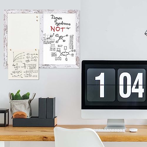 Bulletin Board Whiteboard Beige Felt Board Combo for Office School Kitchen Bedroom, White Wood Frame,13"*17",Whiteboard+WH-3343WH