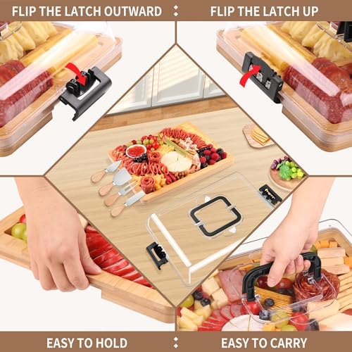 CAWIU Portable Charcuterie Board with Lid, Travel Cheese Board & Snack Tray