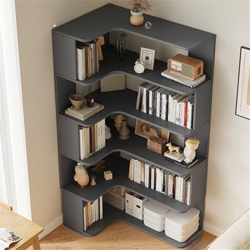 Vertical Lumber Wall Corner with 6 Shelves/5 Shelves & Closed Back Bookshelf Rack Floor Student Corner Cabinet Wall Multi-Layer Storage Cabinet Bookcase Gray 24" L x 35" W x 63" H