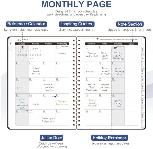 Planner 2026-2027, Weekly and Monthly Academic Planner, July 2026 - June 2027, Hardcover Calendar Agenda Book for School Year Planning, School Supplies for Teacher and Student, A5(6.3'' x 8.5'')