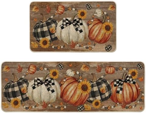 Artoid Mode Wood Beads Pumpkin Fall Kitchen Mats Set of 2-17x29+17x47