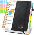 Spiral Notebook Journal with Removable Dividers Tabs, 300 Pages Hardcover Leather 5 Subject College Ruled Notebook, 6.1"x8.2" Large A5 Lined Journal for Women Men Spiral Notebook for Work School,Black