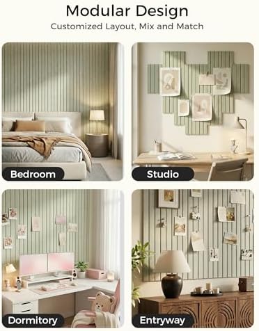 Aothia 12-Pack Felt Bulletin Board Tiles 48"x36", Modular Pin Board for Notes, Photos & Mood Boards, Cork Board Alternative for Smooth Walls, 0.35" Thick, 70 Adhesive Tabs & 40 Pins, Sage Green