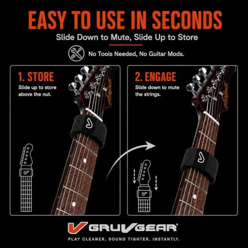 Gruv Gear Fret Wrap & Guitar Mute, Fretwrap for Acoustic, Electric & Bass | String Dampener Recording, Tapping & Practice Accessory (1 Pack, Medium Ebony, Fits 5 String Bass, 7 String Guitar)