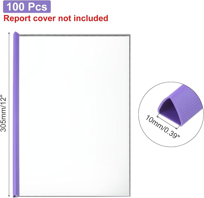PATIKIL 100Pcs Binding Bars, 10mm Binding Bars Slide Grip 70 Sheets Capacity A4 Size Report Binder Triangle Presentation Binder for Report Cover Resume, Purple