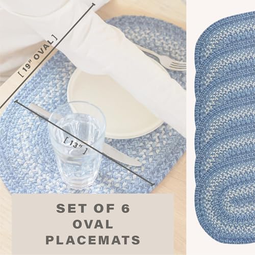 Homespice Denim Braided Placemats for Coastal Decor, Oval 13x19 Set of 6