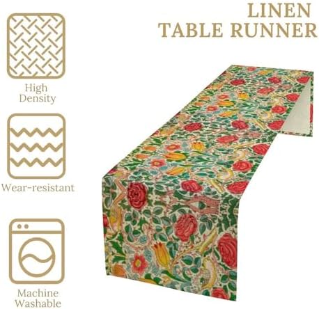 William Morris Original Design Red Rose Table Runner Vintage Floral Table Runner for Dining Table Decor 13 x 36 Inch