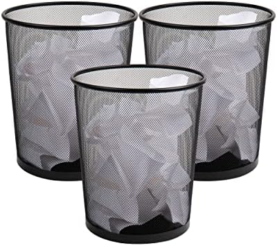 Mind Reader Mesh Trash Can, Set of 3, Waste Paper Basket, Round, Office, Metal Mesh, 11.5" L x 11.5" W x 13.75" H, Black