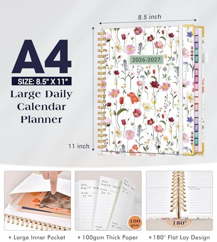 Academic Planner 2026-2027, 18 Months Weekly and Monthly Hardcover Planner, July 2026 - December 2027, 8.5" x 11" A4 Large Daily Calendar Planner Book with Tabs, Spiral College School Agenda Organizer for Student Teacher, Garden