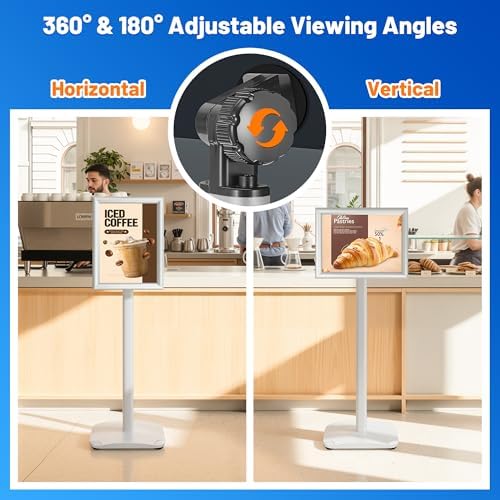 3-Pack Sign Holder Stand with Heavy Duty Base, 8.5x11 Inch Pedestal Floor Standing Sign Holder, Adjustable Menu&Poster Stand for Display Indoor/Outdoor Restaurant, Store, Advertising, Silver
