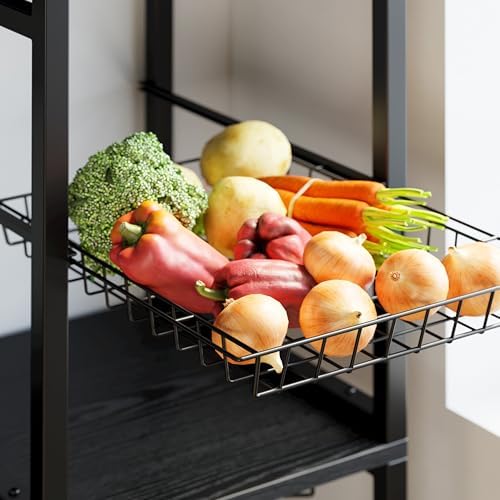 IRONCK Bakers Rack with Cabinet and Power Outlet, Coffee Bar, Vintage Black