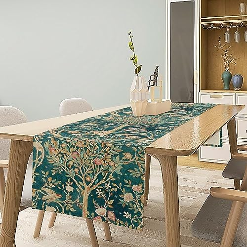 William Morris Original Design Vintage Flowers Green Botanical Printed Table Runner Vintage Floral Table Runner for Dining Table Decor 13 x 120 Inch