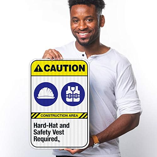 Hard-Hat and Safety Vest Required Sign, ANSI Caution Sign,