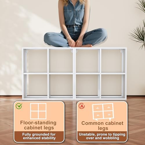 4 Cube Organizer Bookcase, Steel Open Shelf Storage Unit, Free Standing Organizer with 4 Corner Bumpers for Laundry Room, 41.7" H x 27.6" W x 11.8" D, White