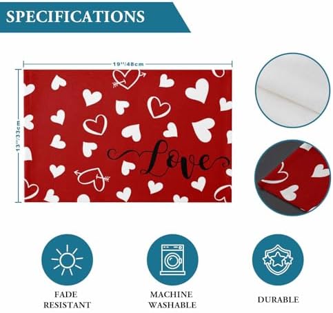 Red Valentine's Day Placemats Set of 4, Valentines Love Heart Heat Resistant Washable Table Place Mats Cotton Table Linens Party Holiday Decorations for Home Kitchen Dining Table Outdoor Indoor,