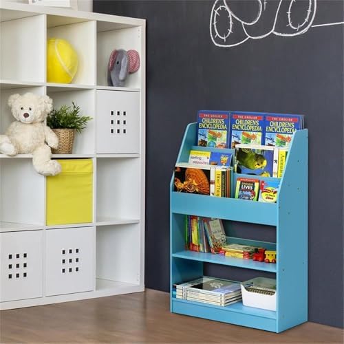 Furinno LOVA Book Shelf, 5-Tier Magazine Bookshelf, Bookcase with Open Shelves Storage, 9.4 x 24.6 x 37, for Living Room, Bedroom, Home Office, Light Blue