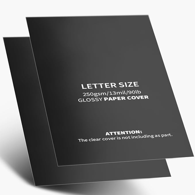 Binditek 13 Mil Glossy Paper Binding Covers, Letter Size, Black, 10 Pack | Paper Binding Presentation Covers, Glossy, 8.5" x 11" Letter Size, 250 GSM, 90 lb, Unpunched, for Business, School Projects
