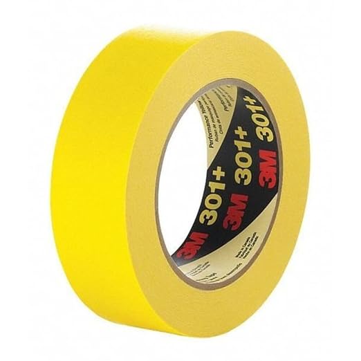3M Performance Yellow Masking Tape 301+, 18 mm x 55 m, 48 Roll/Case | 6.3 mil, Holding and Masking Tape for Automotive, Specialty Vehicle and Industrial Markets