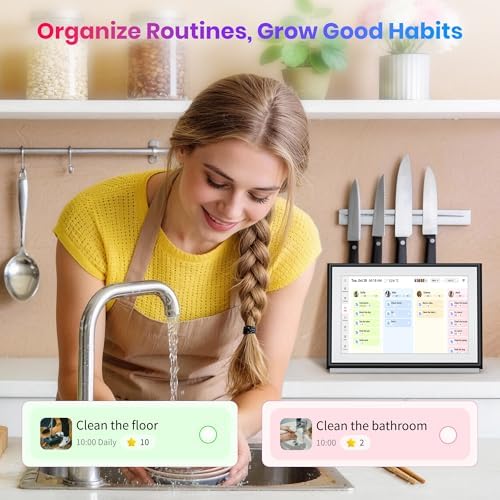 BIGASUO 10.1" Digital Calendar, Smart Touchscreen Interactive Display, Electronic Organizer for Monthly, Weekly & Daily Agenda, Chore Chart, Meal Planner, To Do List, Family Schedules, Picture Frame