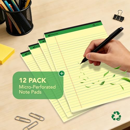 KAISA Yellow Legal Pads 12 pads 600 Sheets 8.5"x14" Writing Pads Recycled Paper 8.5"x14" Wide Ruled Lined Paper Perforated 50 sheets Hard Back Notepads Large Legal Pad Writing Tablet Canary For Office Supplies (Canary 12pads)