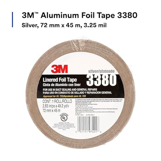 3M Aluminum Foil Tape 3380, Silver, 72 mm x 45 m, 3.25 mil, 1 Roll