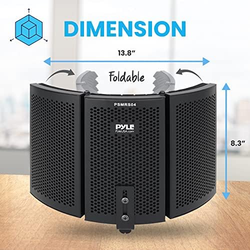 PyleUsa Microphone Isolation Shield- 3 Panel Noise Absorbing Record Booth Studio Acoustic Vocal Dampening Filter w/ 1.6"Thick Foam, Adjustable Mic Depth, Removable Shock Mount, Universal ⅝" Threading