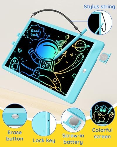 TEKFUN LCD Writing Tablet Doodle Board, 8.5'' Colorful Drawing Tablet Writing Pad, Gifts Toys for 3 4 5 6 7 Year Old Boys & Girls, Homeschool Sketch Toys Toddler Doodle Pad Kids Drawing Board (Blue)