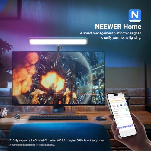 NEEWER Dual Sided RGB LED Streaming Key Light, Smart Desk Lamp Compatible with Alexa Google Assistant for Gaming Video Conference, 16 Million Colors, 2700K-7000K/CRI97+ Studio Tube Lighting, NG01