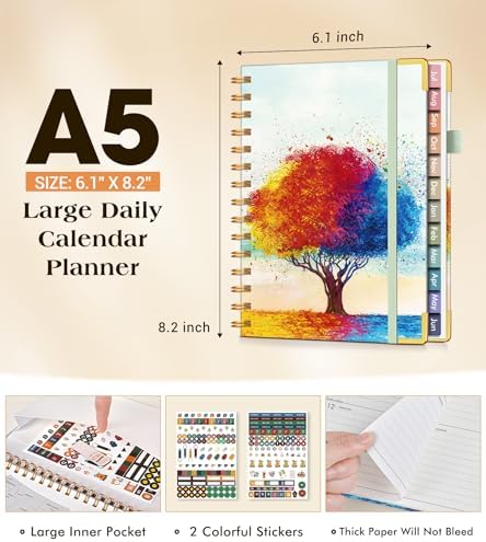 Academic Planner 2026-2027, Hardcover Weekly and Monthly Calendar Planner from July 2026 - June 2027, 6.1" x 8.2" A5 Daily Agenda with Tabs, College School Organizer for Student Teacher, The Tree of Life in Oils
