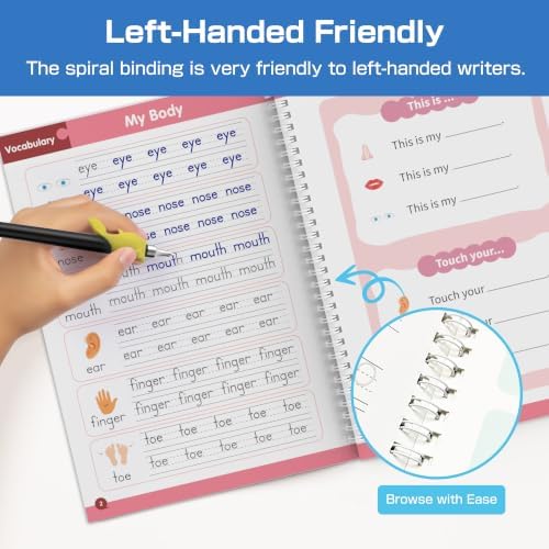 WANFRES Reusable Grooved Handwriting Practice Book for Kids Ages 3-6,Preschool Writing Workbook with Letter Tracing,Number Practice,Drawing Activities and Guided Writing Pages,Early Learning Activity.