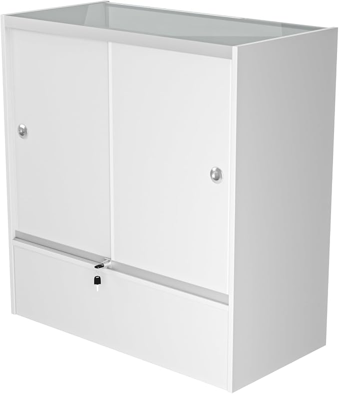 WISDOMFUR 3-Foot Retail Display Showcase Cabinet, White, 36" x 18" x 38" | Half Vision Glass Top Case, Storage Base, Counter Display for Jewelry, Collectibles & Electronics