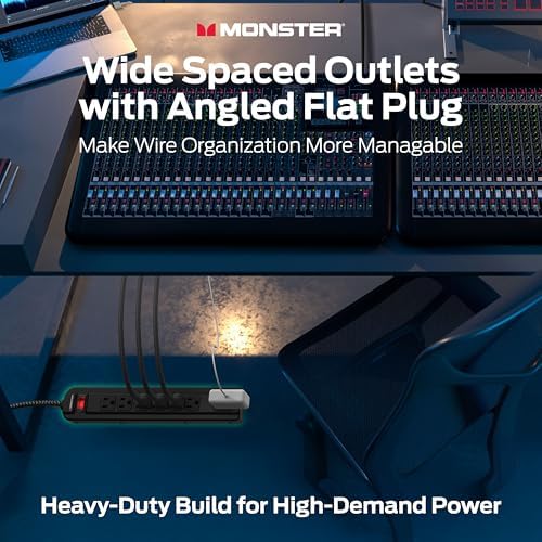 Monster Pro MI Professional Surge Protector Power Strip with Fireproof MOV Technology for Computers, Amplifiers, Pedal Boards, and Pro Audio Gear
