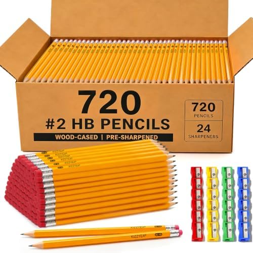 Pre-Sharpened Pencils Bulk Wood-Cased #2 HB Pencils 720 Count 24 Sharpeners