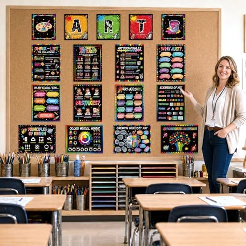Funrous 17 Pcs Art Classroom Posters Elements of Art Bulletin Board Decor