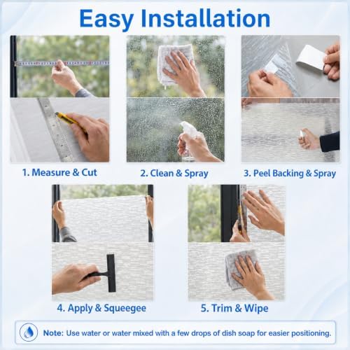 GTJ Frosted Glass Window Film for Privacy, Static Cling, 34.7 x 157.5 in