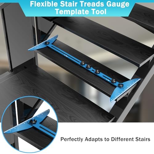 Stair Treads Gauge Template Tool Stair Tread Jig 11-60 inch Length Adjustable Measuring Stair Tread Template Tool Stair Gauge Set for Stairs, Risers, Shelf and Cutting Drywall (Blue)