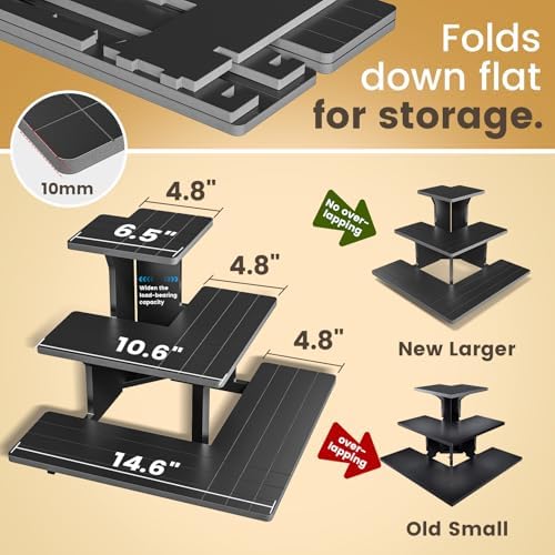 3 Tier Corner Display Stand for Vendors, Wide Black PVC Tabletop Shelves with 10mm Panels, Tool-Free Flat-Pack Display for Craft Fairs, Markets & Retail Counters