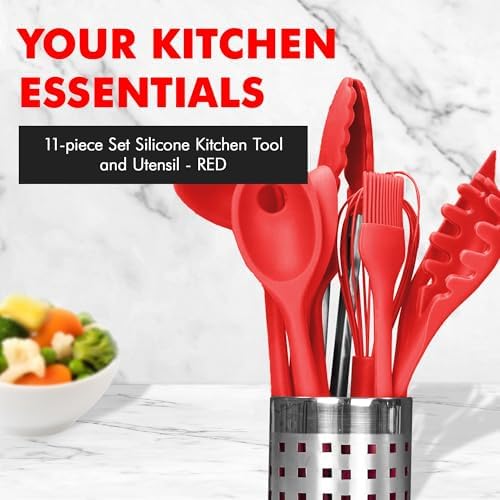 Chef Craft Premium Silicone Kitchen Tool and Utensil Set, 11 Piece Set, Red