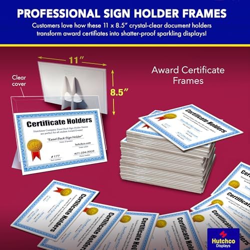 Paper Sign Holder (11 x 8.5 Inches) Plastic Countertop Display w/Shatterproof (No Acrylic) Clear Design & Cardboard Easel Back Tabletop Slant Support for Stackable Lightweight Portable by Hutchco
