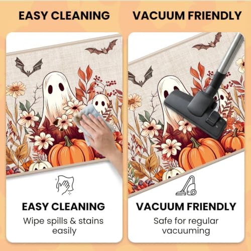 Halloween Kitchen Mats, Pumpkin Ghost Floral Kitchen Rugs