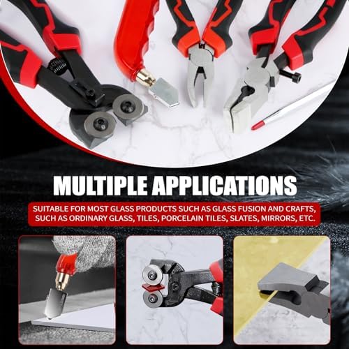 YOTINO Glass Cutters Tools 20PCS Glass Nippers Glass Running Pliers Breaking Pliers Oil Feed Glass Cutter Set for Stained Glass, Tiles, Mosaic Cutting with Cut Resistant Gloves Leather Zipper Bag
