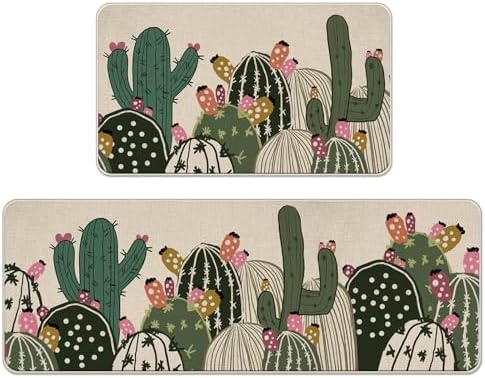 Boho Cactus Kitchen Rugs Set of 2