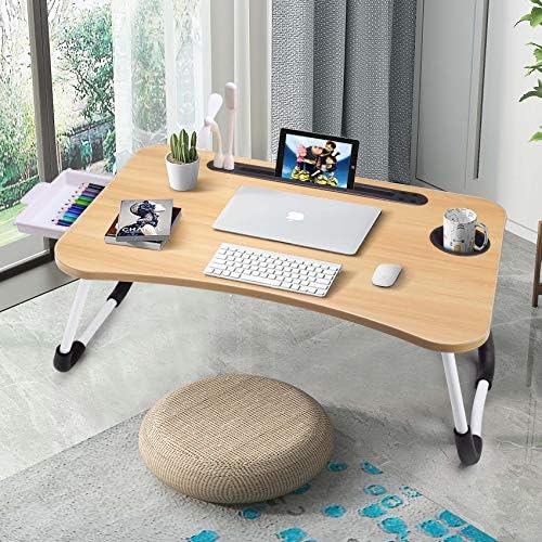 Slendor Bed Desk for Laptop and Writing with Storage, Cup Holder, Light