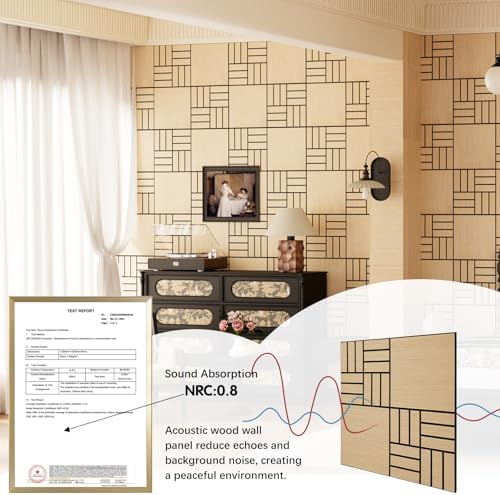 4 Packs Acoustic Wall Panels - Self-Adhesive 3D Wood Slat Wall Panel- Peel and Stick Sound Absorbing Panels for Noise Reducing - Feature Wall Decor for Home & Office