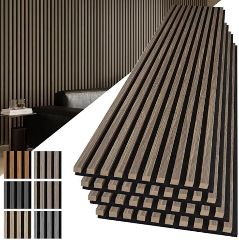 Art3d 108 x 12 in 3D Fluted Soundproof Wood Slat Wall Panel, 4-Pack, Walnut