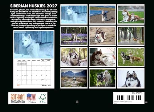 Siberian Husky Calendar 2027 Huskies Monthly Wall Calander 12 Month