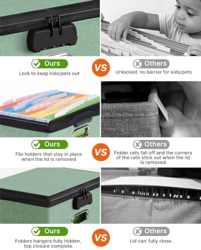 Oterri Lockable File Box Small 2-Pack Hanging Organizer for Letter-Size | Dustproof Lid. 3 Mesh Pockets. Collapsible Scratch-Resistant GRS Linen. Slide Rails. Office, Home, Dorm