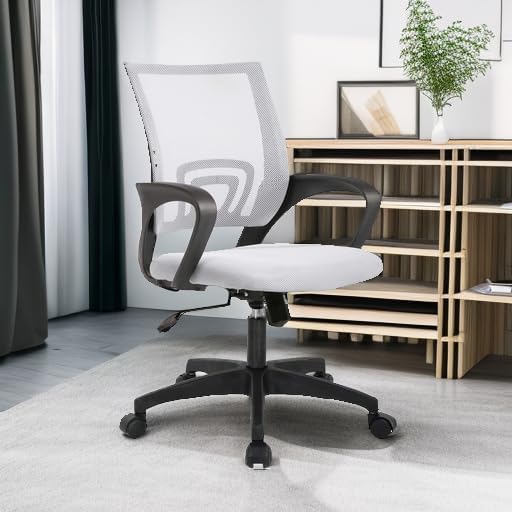 BestOffice Ergonomic Office Chair | Mid-Back Swivel Desk Chair | White | with Lumbar Support, Adjustable Height & Breathable Backrest | Sponge Seat & Rolling Wheels | for Home, Office | Pack of 1