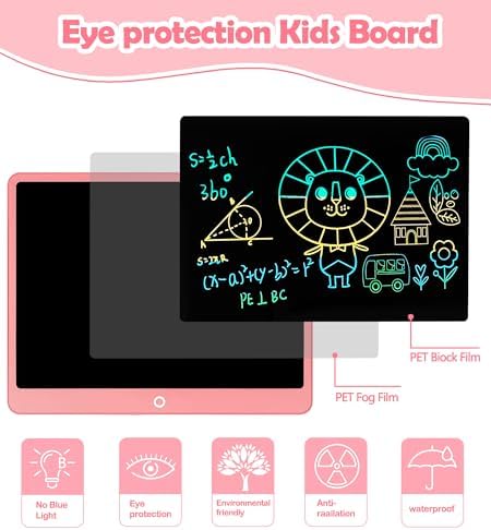 LCD Writing Tablet Doodle Board,16 Inch Colorful Drawing Pad for Kids,Mess Free Coloring for Toddlers Toys Gifts for 3 4 5 6 7 8 Year Old Girls Boys Home School Office Handwriting Tablet -Pink