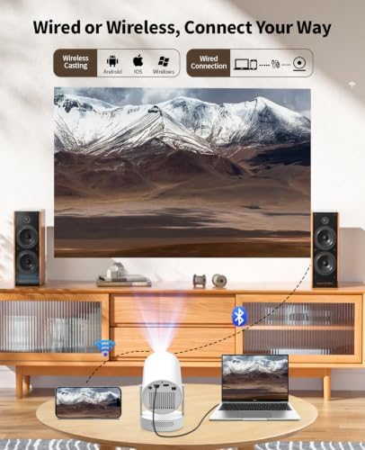 【Electric Focus】Mini Projector, Support 4K 1080P, 210 ANSI Portable Projector with WiFi and Bluetooth, Auto Keystone Correction Video Projector, Compatible with Smartphone,TV Stick,Laptop